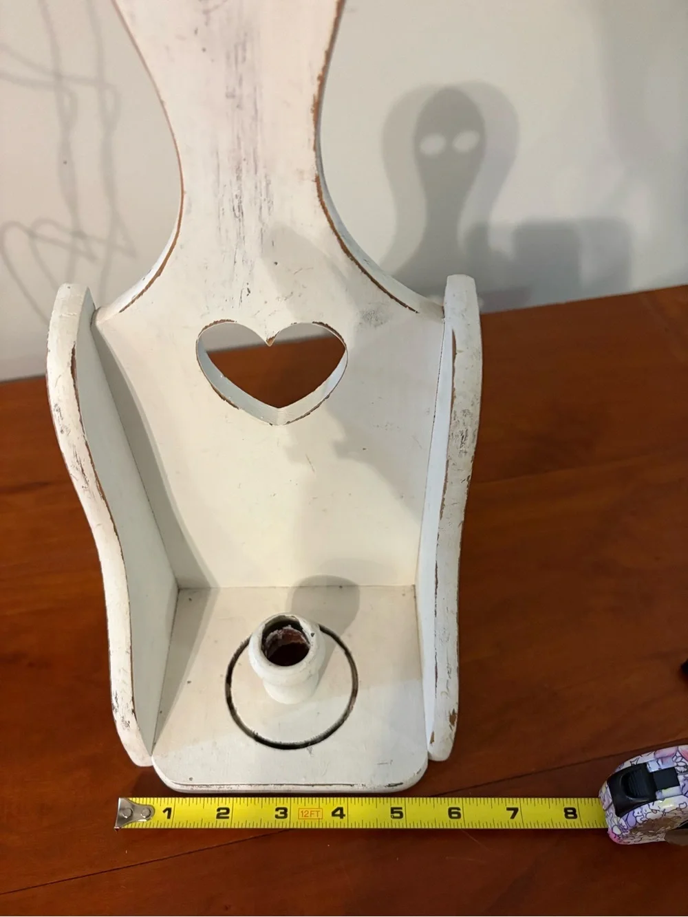 Distressed White Wood Heart Candle Sconce Wall Holder Farmhouse Decor
